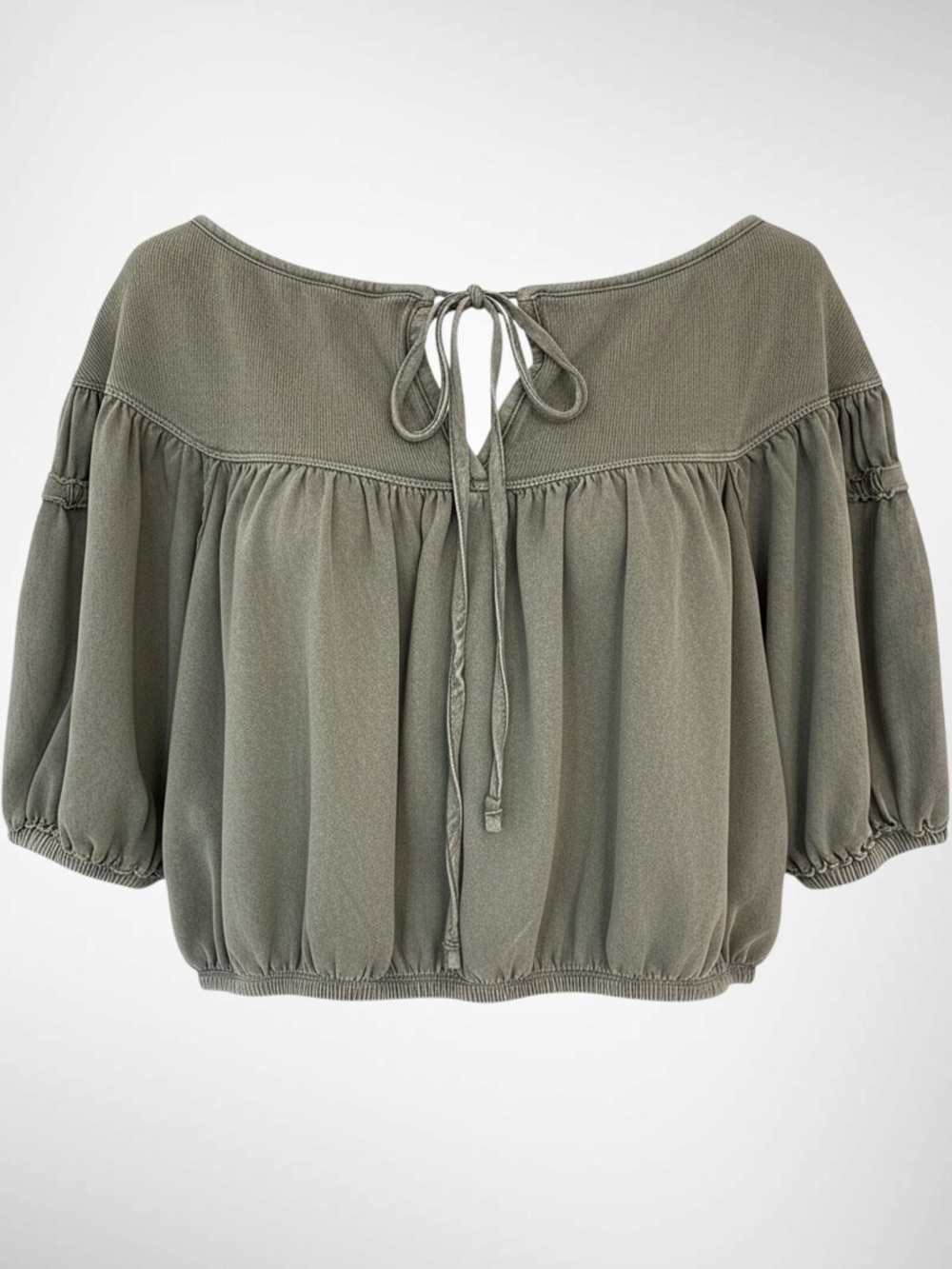 We The Free Olive Green Tie-Front Peasant Blouse